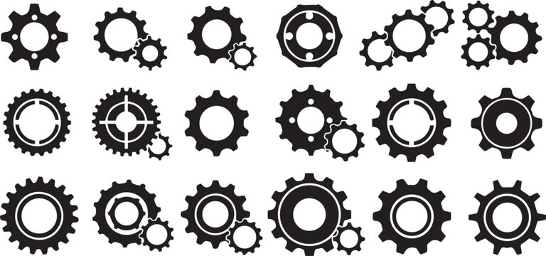 Gear Cog Mechanism Icons Vector Set