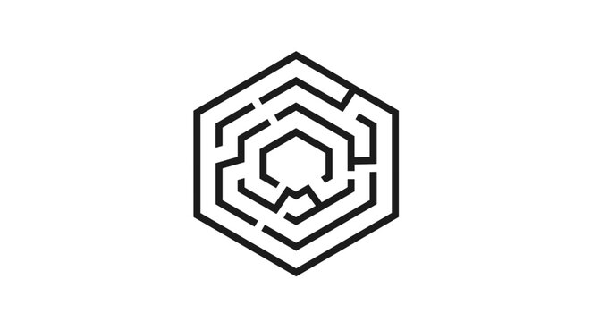 Geometric Hexagon Maze Design Element.