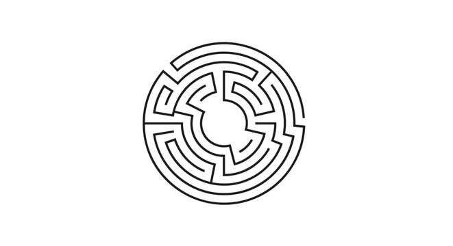 Simple Black Labyrinth Icon on White.