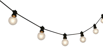 String lights PNG isolated on transparent background, decorative outdoor lighting for parties and events, festive garland with round bulbs