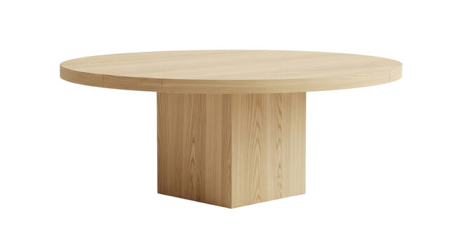 Round light wood dining table isolated PNG on transparent background, modern furniture for kitchen and dining room interior design