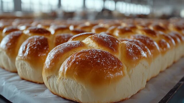 selective focus modern bakery factory with automated baking process
