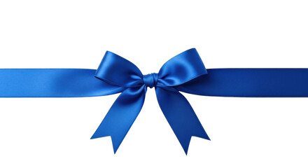Royal blue satin ribbon bow isolated PNG, elegant gift wrapping decoration on transparent background for festive occasions