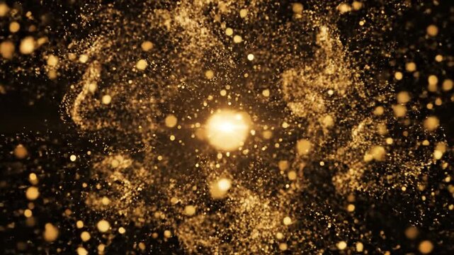 Golden particles exploding in black background for celebration or luxury concept