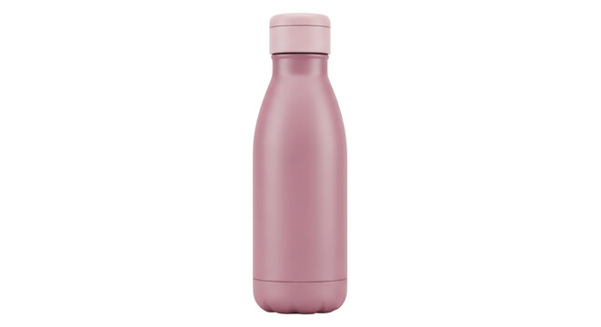 Dusty rose water bottle isolated PNG on transparent background, reusable container for hydration and sustainable lifestyle
