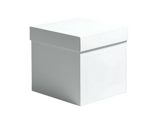 Fototapeta premium Minimalist white cube gift box with lid, isolated on black