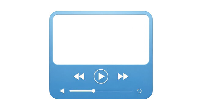 Blue media player interface isolated PNG, playback controls for video and audio, modern design for apps and websites