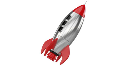 Retro silver and red rocket ship isolated PNG, vintage space shuttle for science fiction and futuristic design on transparent background © Irina