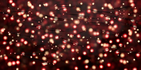 A close-up view of blurred red and yellow string lights creating a festive and cozy ambiance