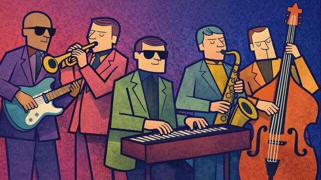 Jazz playing men loop animation