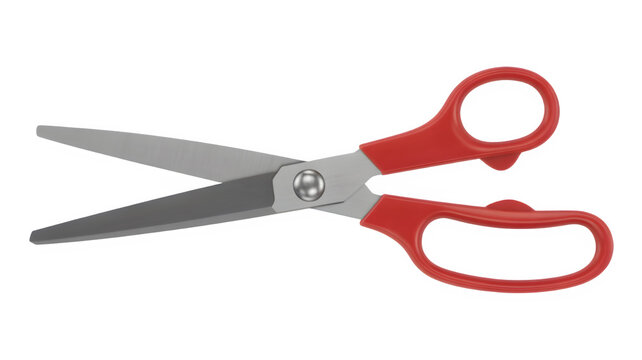 A pair of red handled scissors on a black background