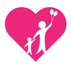 A heartwarming vector graphic of a parent and child in a pink heart