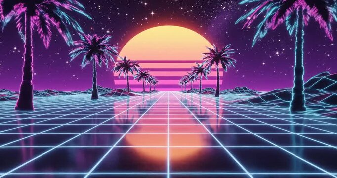 Retro Futuristic Palm Tree Sunset.