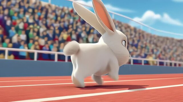 The Rabbit and The Tortoise Race Cartoon 3D Animation Stadium Setting