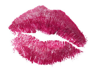 Fototapeta na wymiar Pink lipstick kiss print, isolated on transparent cutout background