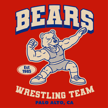 Vintage Design of Bear Muscle Wrestling