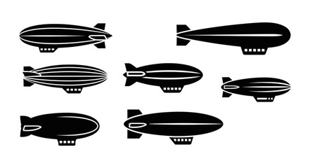 Collection of diverse airship silhouettes in black and white. © Widia