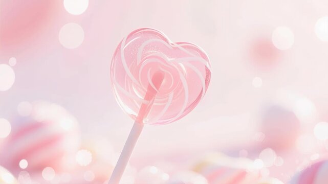 A sweet Valentine illustration featuring a heart shape made of pink rose petals and a romantic lollypop on a pink roses background for a holiday card design