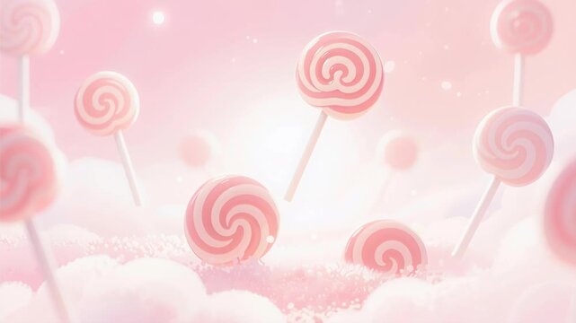 Seamless pattern with delicious pink swirl lollipops on a pink background featuring colorful sugar candy sticks and bright spiral dessert shapes for a sweet childhood fun aesthetic