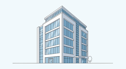 Modern Office Building Architectural Illustration.