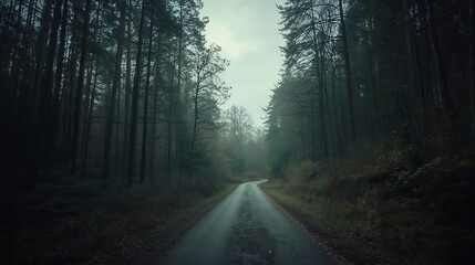 Obraz premium Empty Winding Path Through a Dense Cinematic Forest