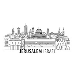 Jerusalem Israel old city cityscape drawing outline