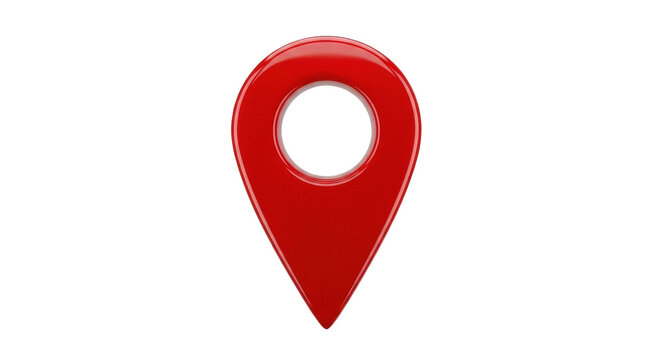 Shiny red map pointer PNG isolated on transparent background, location pin icon for navigation and travel concepts
