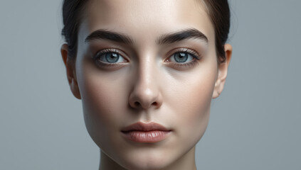 Fototapeta premium Young woman portrait with clear skin and neutral expression