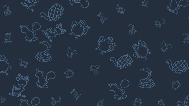 Cute hand drawn animal doodle seamless looping animation. Playful cartoon wildlife pattern with clean line art, perfect for kids content, backgrounds, motion graphics, and UI loops.
