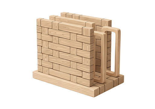 Wooden Blocks Building Structure on White Background.