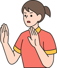 vector illustration of a woman trying to stop a conflict with raised hands