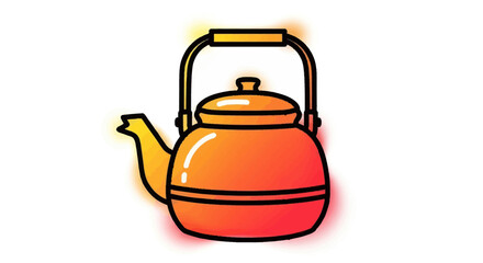 Obraz premium Vibrant Cartoon Kettle Illustration in Warm Orange and Red Hues for Beverage Concepts