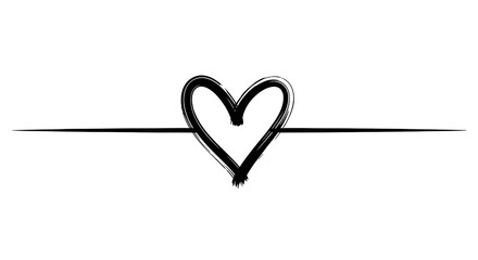 Minimalist hand drawn black ink heart illustration with horizontal line on grey background