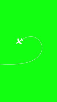 Animation of airplane traveling with a path on green background. Full HD. 4K