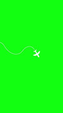 Animation of airplane traveling with a path on green background. Full HD. 4K