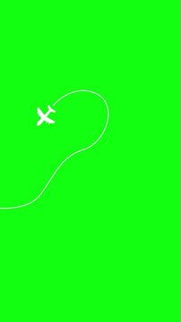 Animation of airplane traveling with a path on green background. Full HD. 4K