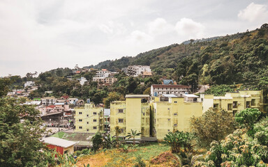 Fototapeta premium Panoramic view tropical landscape mountains city beach Patong Phuket Thailand.