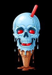 青い頭蓋骨アイスクリームの奇妙なイラスト