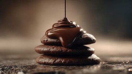 Rich Chocolate Cookies Stack with Melting Syrup Drizzle