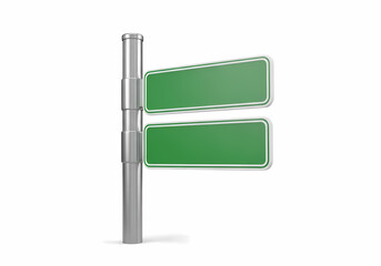 緑色の道路標識、シンプルな白い背景に映える