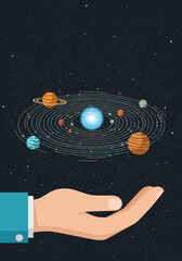 手のひらの上の惑星、宇宙のイラスト背景