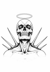 ドクロと光輪、白黒イラストの神秘的な美しさ