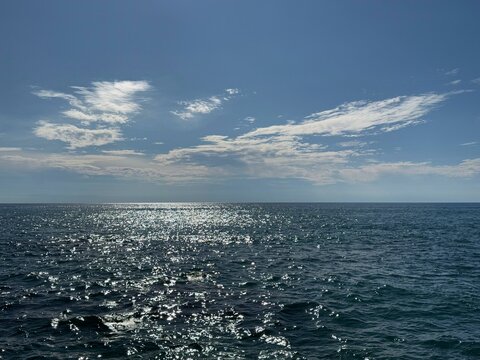 Sea blue glittering waves and sky.