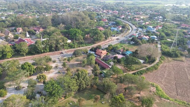 Aerial view from drone of the rural village ang Thong province, Thailand