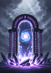 神秘的なポータル、紫色の光と渦巻き模様