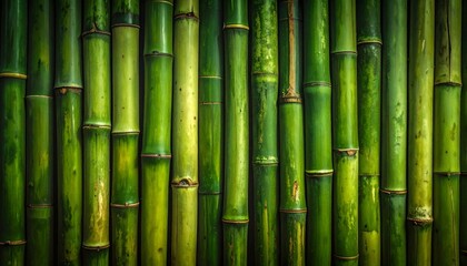 Fototapeta premium A dense bamboo forest with tall green stalks rising vertically, soft diffused sunlight filtering through leaves, tranquil zen atmosphere, natural symmetry, fresh eco aesthetic, high-detail realistic n