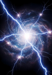 稲妻が渦巻く宇宙空間、幻想的な光景