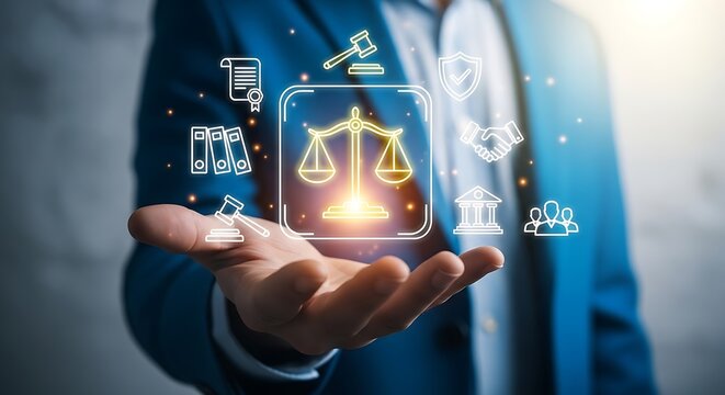 A comprehensive depiction of justice symbolized by a balanced scale in a legal and ethical context