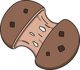 stretching chocolate chip cookie pulled in half vector