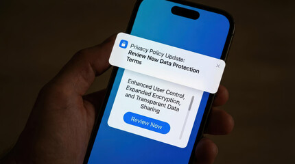 Networking icon optimization project innovation privacy protect safe attack security buying message shows data protection screen prompt for review now decision choice online privacy protection